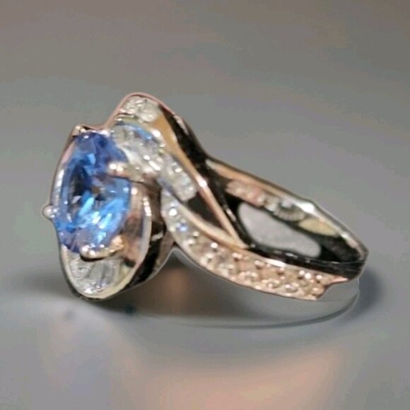 Sterling Silver Lab Created 2.0 CT Aquamarine Swirl Ring with Diamonds - Picture 7 of 10